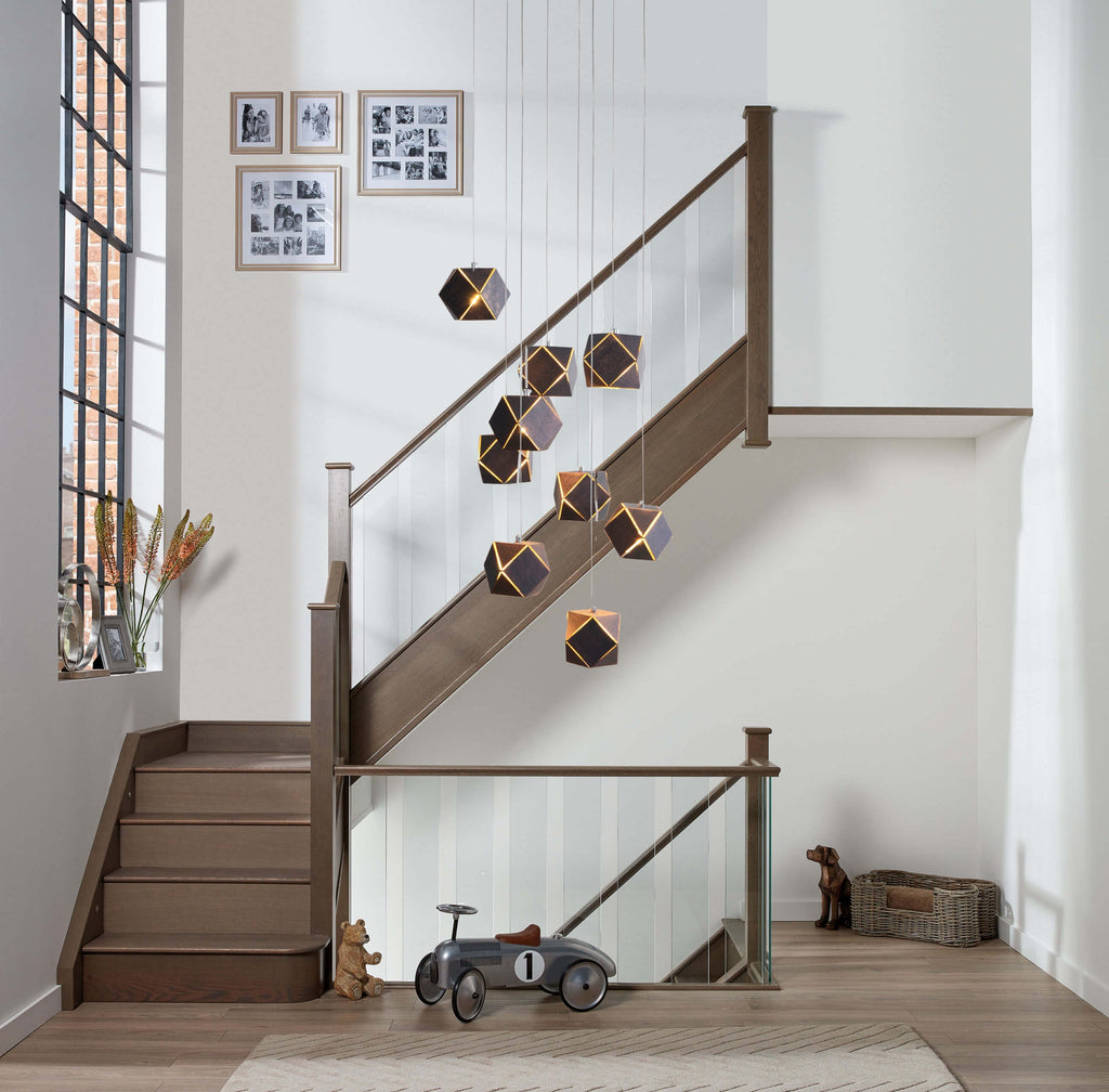 Stairwell Chandelier | Black Gold Chandelier | Foyer Lighting | Entrance Chandelier